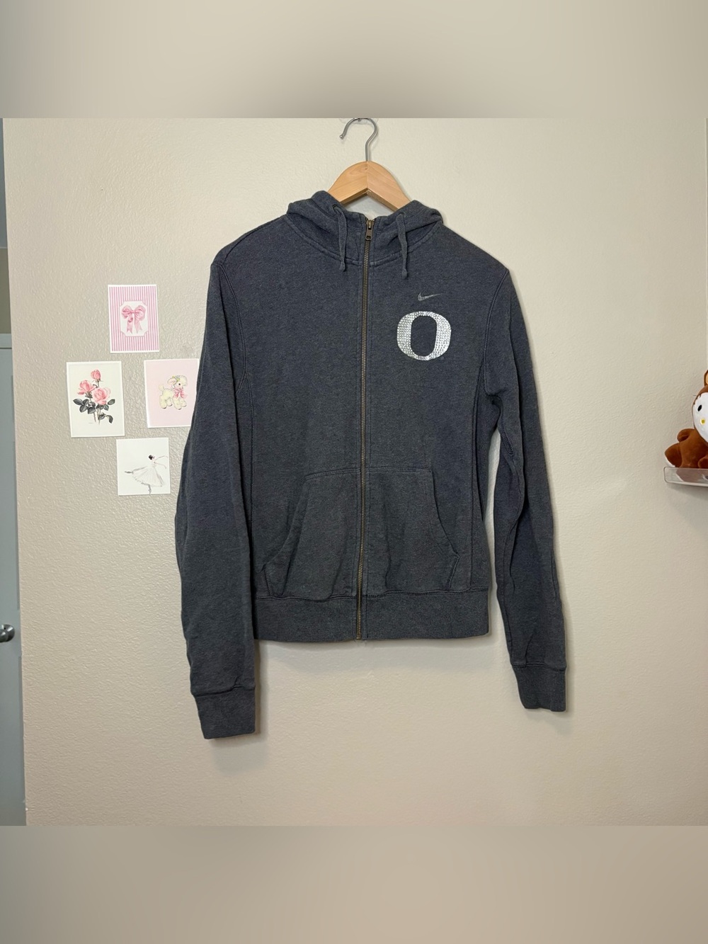 Nike full zip cotton hoodie bedazzled bling women’s gray oregon casual preppy